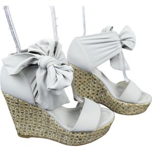 Donald J Pliner Silver-Gray Ankle Tie Wedge Espadrilles Sandal Size 8